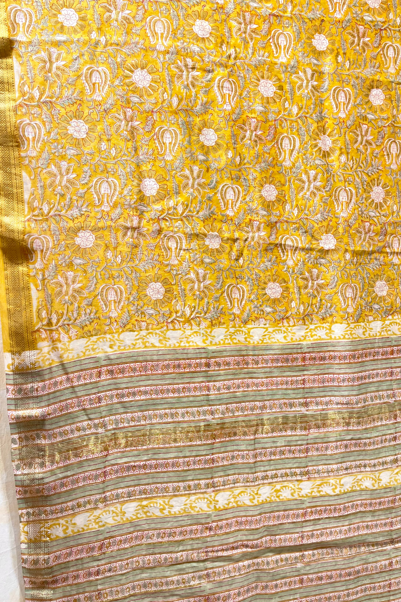 HOV Hand-Block Print Saree Zari Border - 010-01