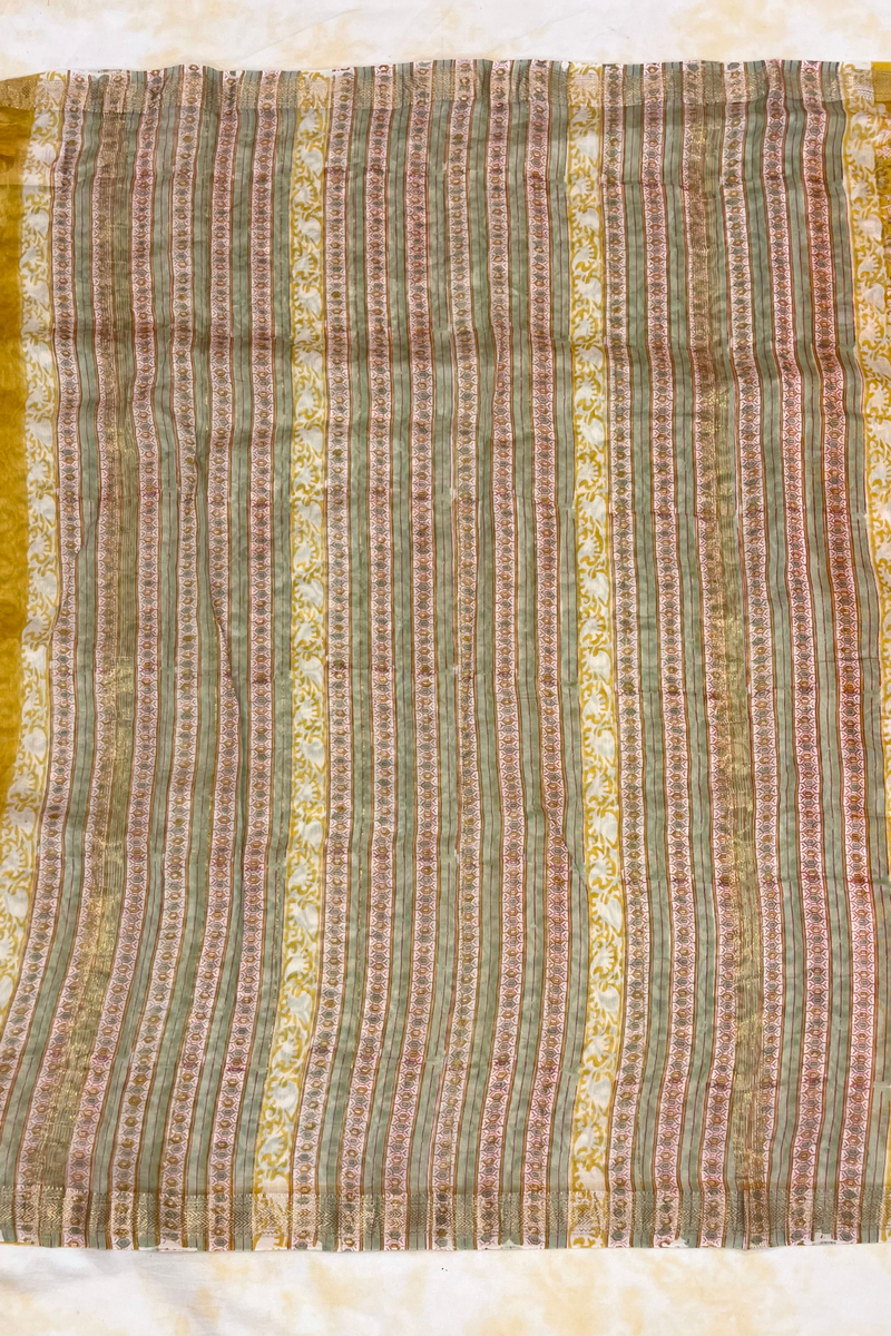 HOV Hand-Block Print Saree Zari Border - 010-01