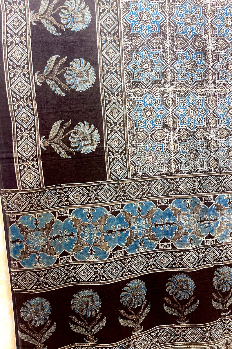 HOV Ajarakh Hand-Block Print Saree - Mul Cotton - 011