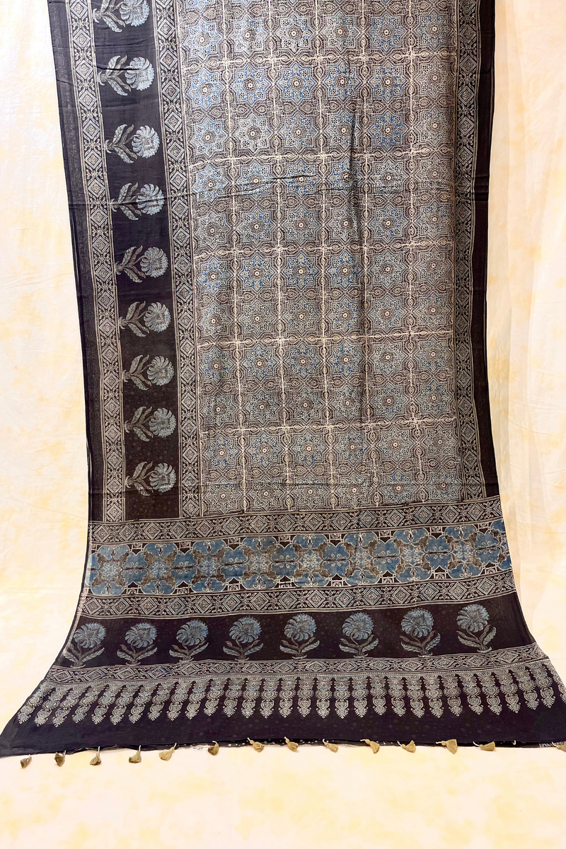 HOV Ajarakh Hand-Block Print Saree - Mul Cotton - 011