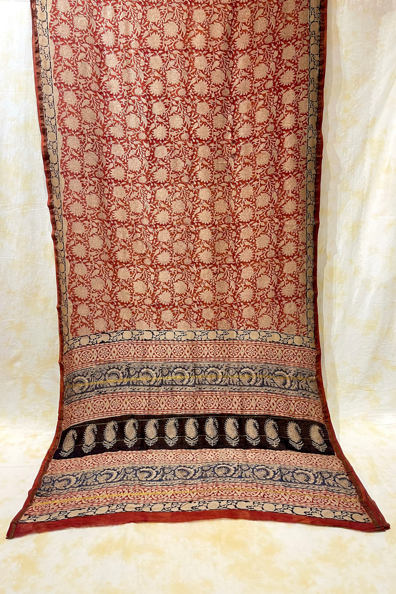 HOV Hand-Block Print Saree Small Border - 002-01-02