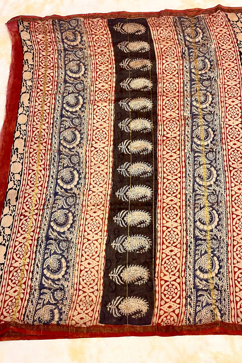 HOV Hand-Block Print Saree Small Border - 002-01-02