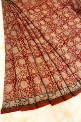 HOV Hand-Block Print Saree Small Border - 002-01-02