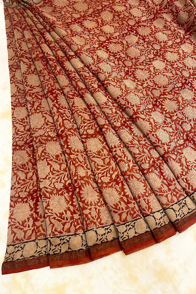 HOV Hand-Block Print Saree Small Border - 002-01-02