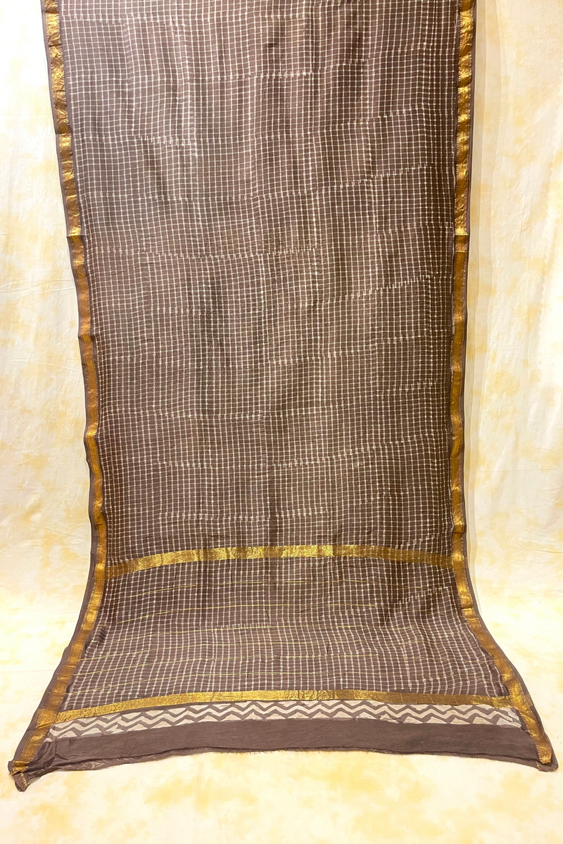 HOV Hand-Block Print Saree Zari Border - 011-01