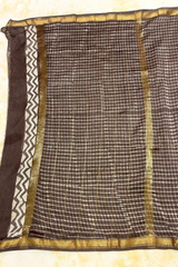 HOV Hand-Block Print Saree Zari Border - 011-01