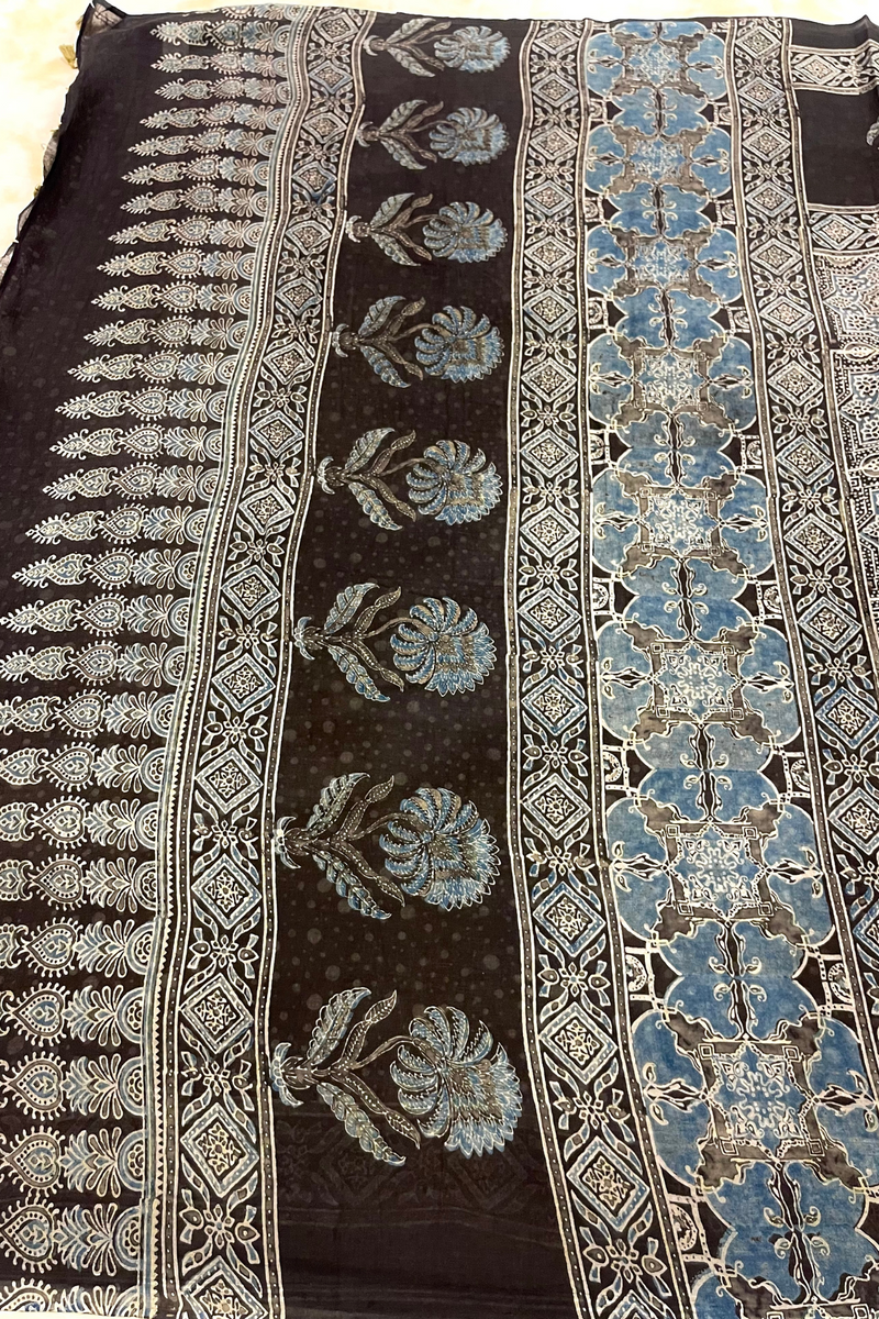 HOV Ajarakh Hand-Block Print Saree - Mul Cotton - 011