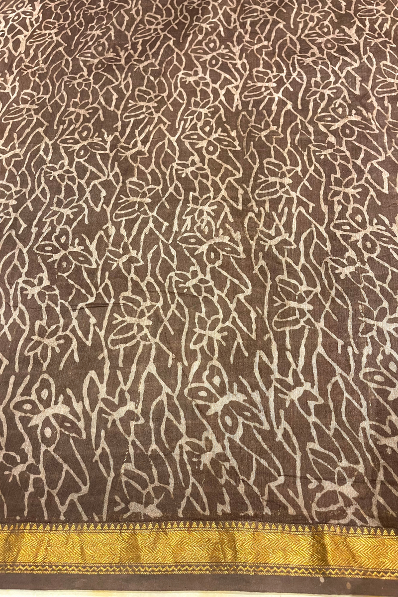 HOV Hand-Block Print Saree Zari Border - 011-01