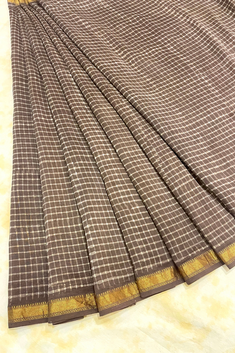 HOV Hand-Block Print Saree Zari Border - 011-01