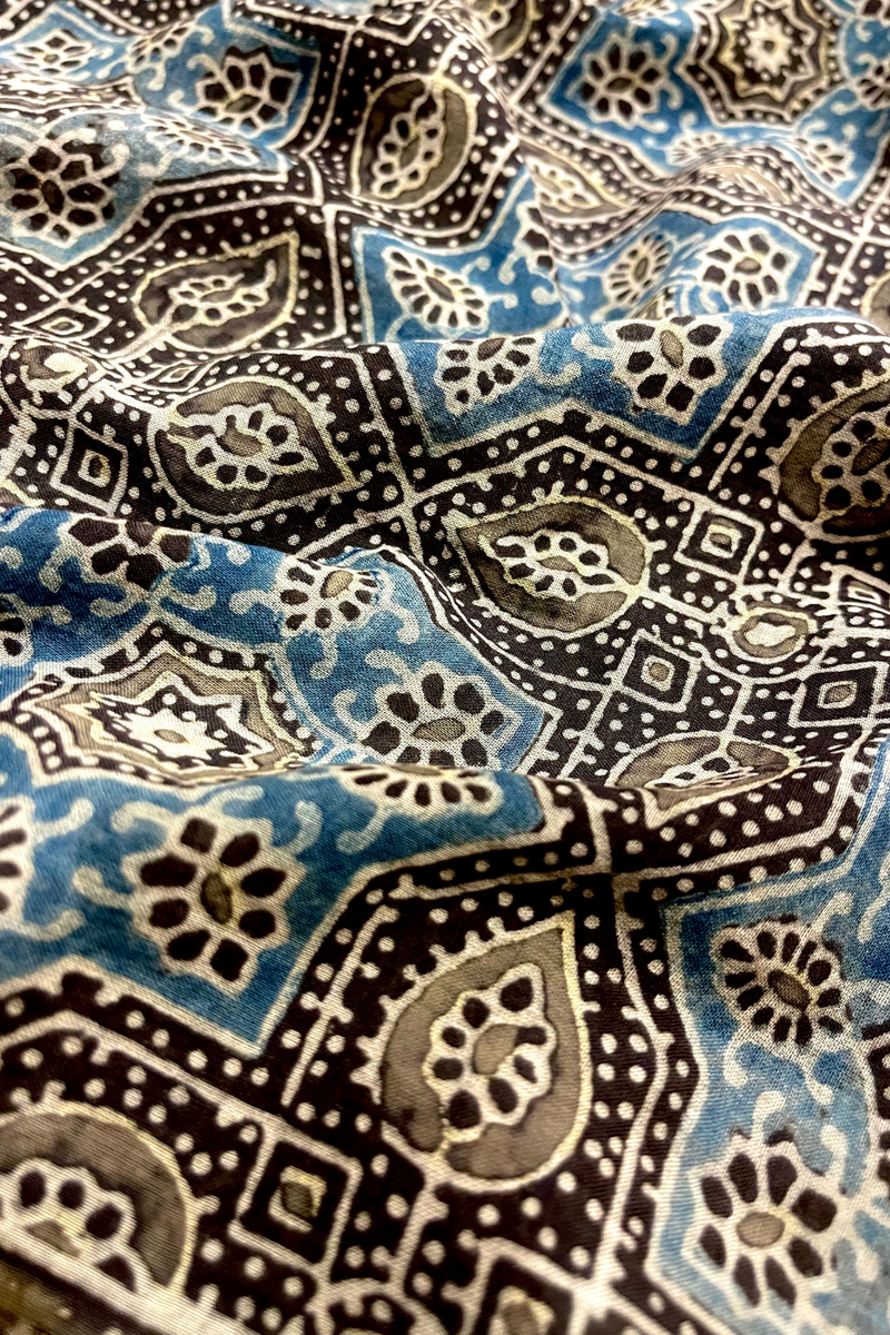 HOV Ajarakh Hand-Block Print Saree - Mul Cotton - 011