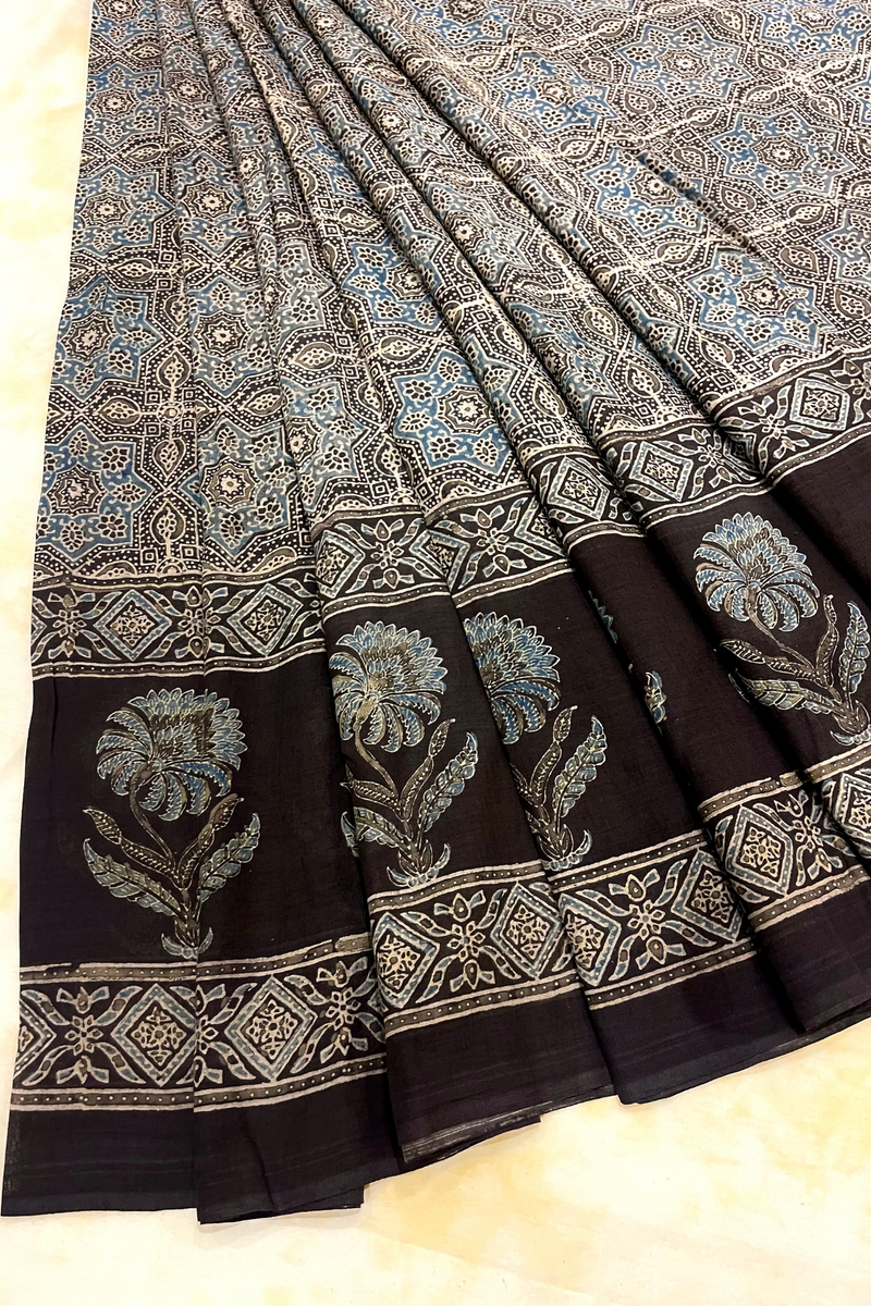 HOV Ajarakh Hand-Block Print Saree - Mul Cotton - 011