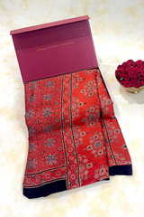 HOV Ajarakh Hand-Block Print Saree with Zari Patta - Modal  - 003