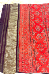 HOV Ajarakh Hand-Block Print Saree with Zari Patta - Modal  - 003