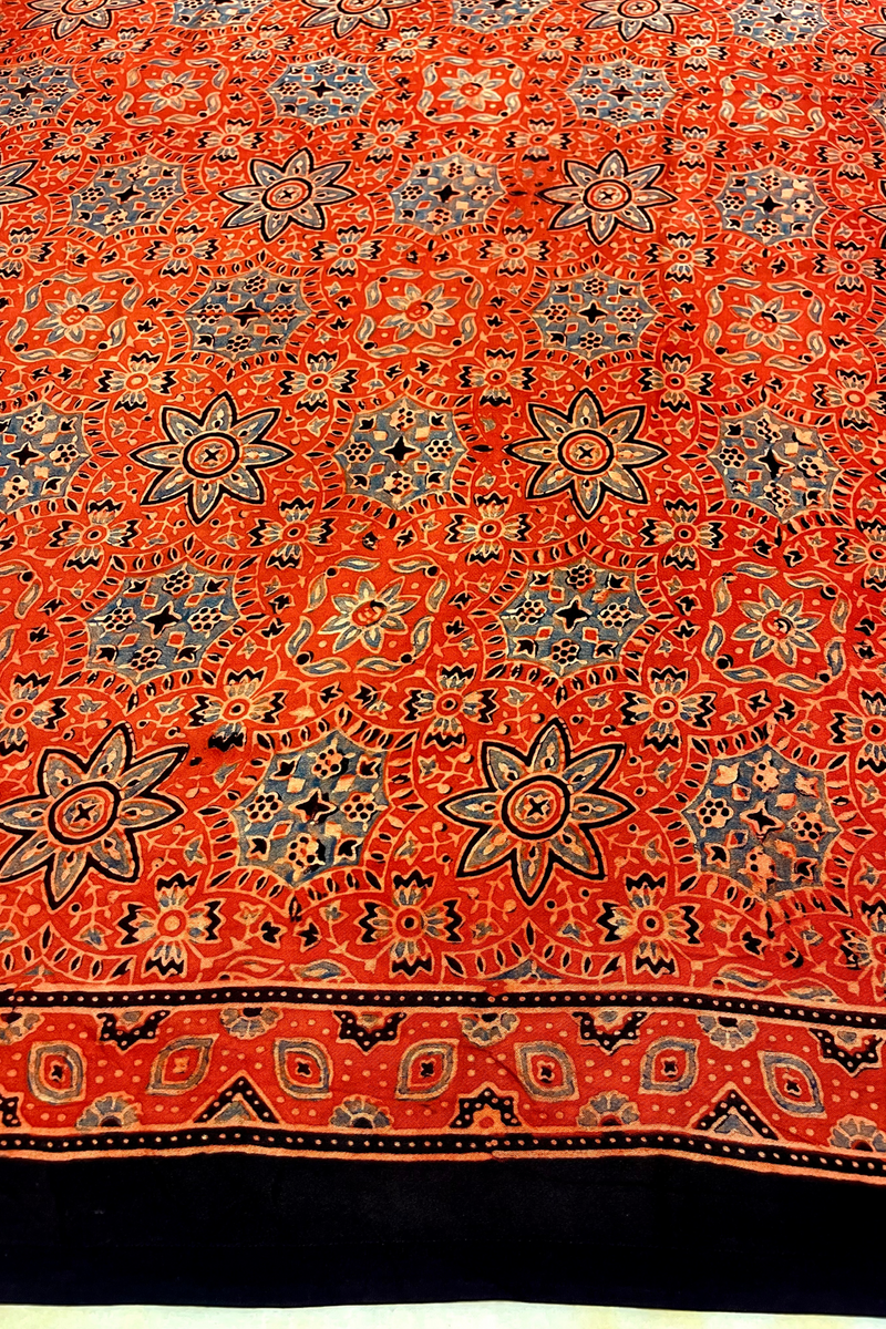 HOV Ajarakh Hand-Block Print Saree with Zari Patta - Modal  - 003