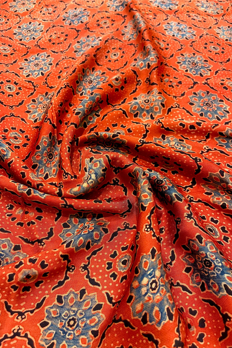 HOV Ajarakh Hand-Block Print Saree with Zari Patta - Modal  - 003