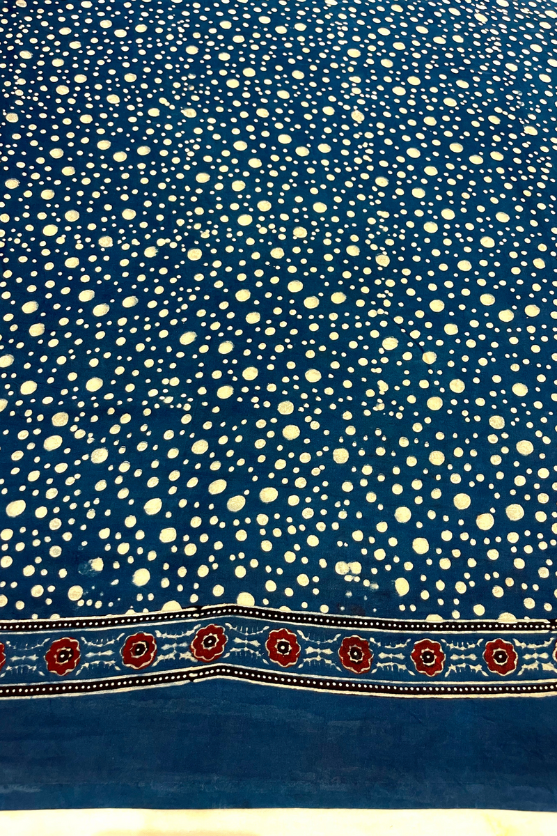 HOV Ajarakh Hand-Block Print Saree - Modal  -Blue