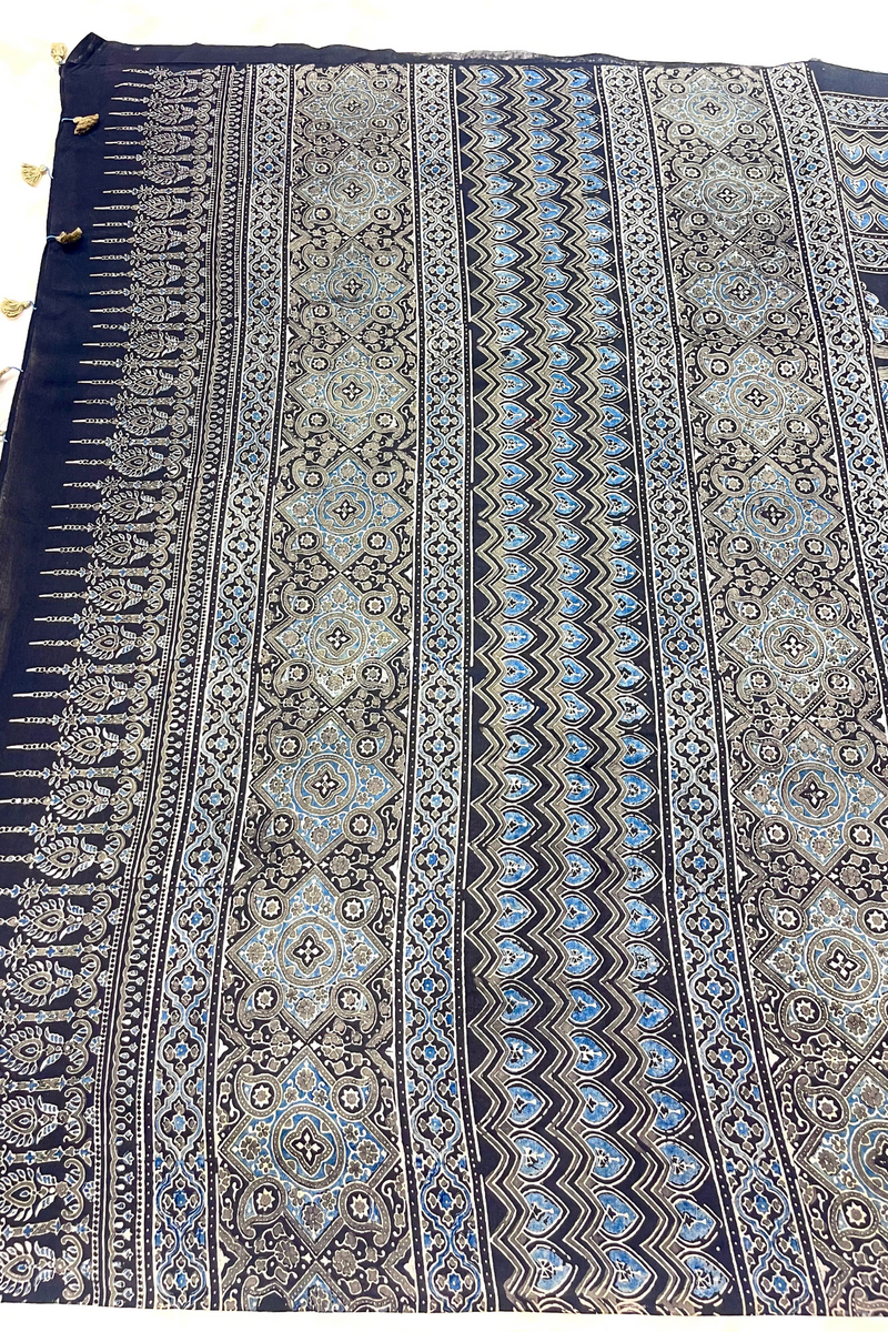 HOV Ajarakh Hand-Block Print Saree - Mul Cotton - 014