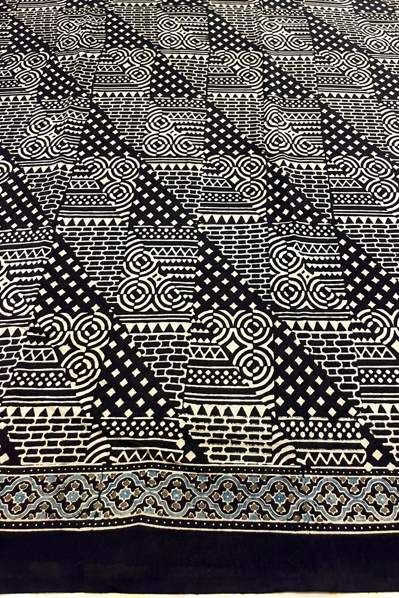 HOV Ajarakh Hand-Block Print Saree - Mul Cotton - 014