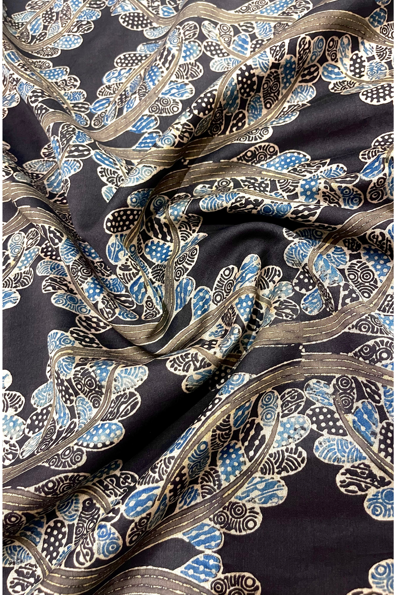 HOV Ajarakh Hand-Block Print Saree - Mul Cotton - 014