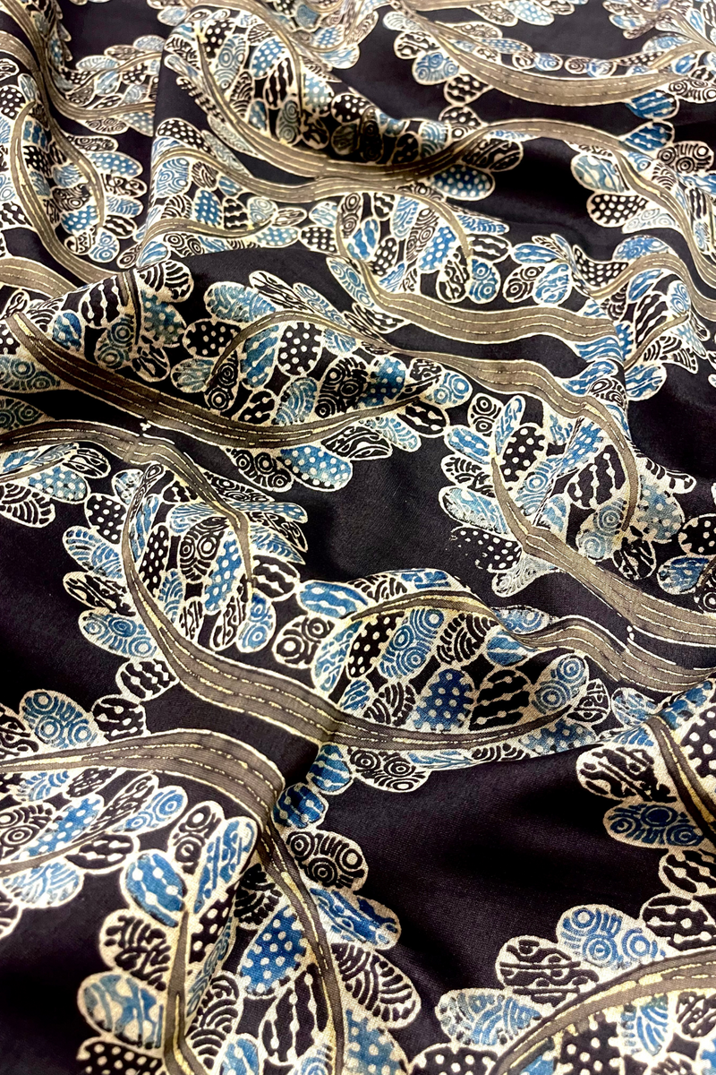 HOV Ajarakh Hand-Block Print Saree - Mul Cotton - 014