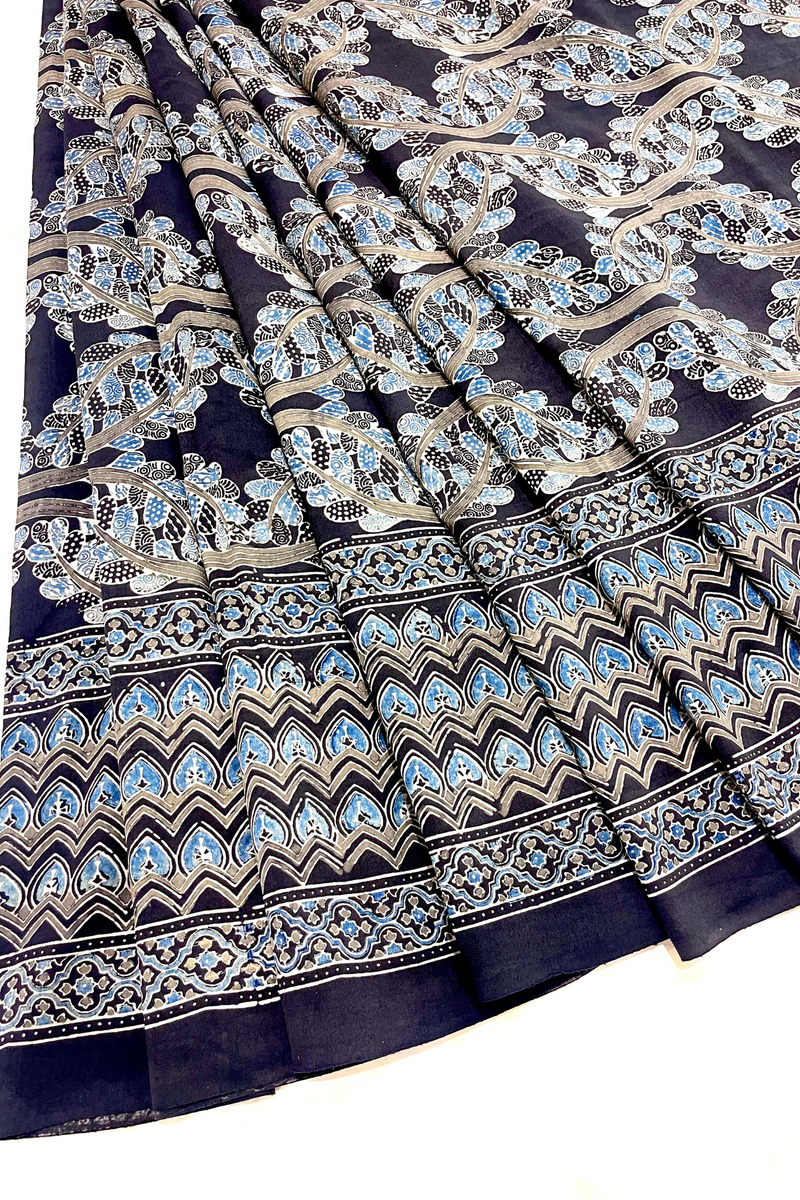 HOV Ajarakh Hand-Block Print Saree - Mul Cotton - 014