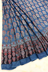 HOV Ajarakh Hand-Block Print Saree - Modal  -Blue