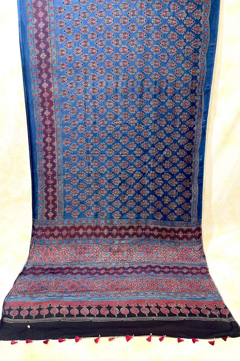 HOV Ajarakh Hand-Block Print Saree - Modal  - 007