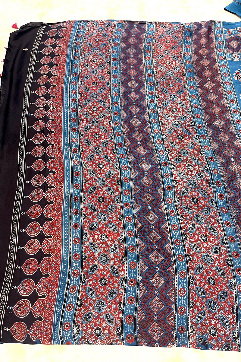 HOV Ajarakh Hand-Block Print Saree - Modal  - 007