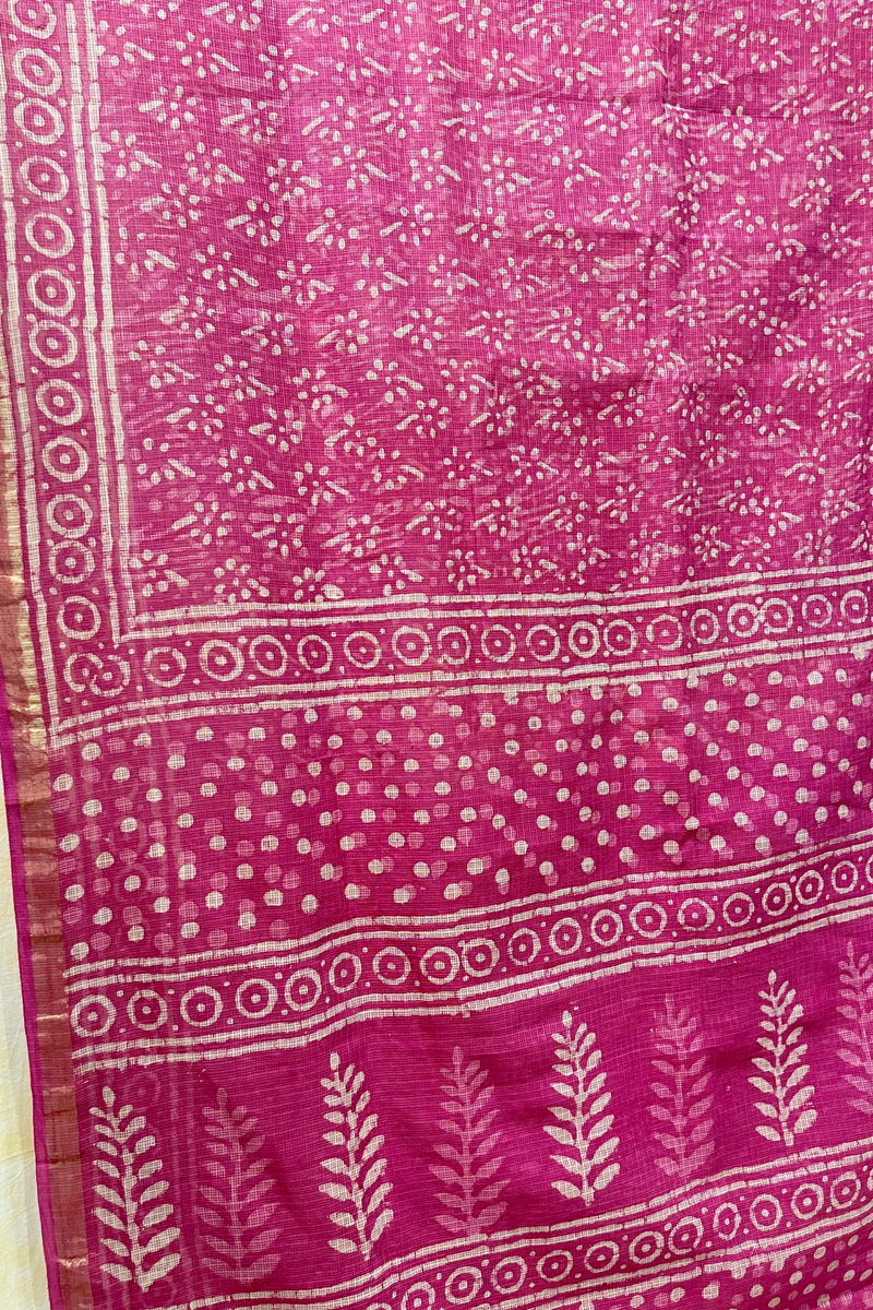 HOV Hand-Block Print Saree Small Border - 010-01