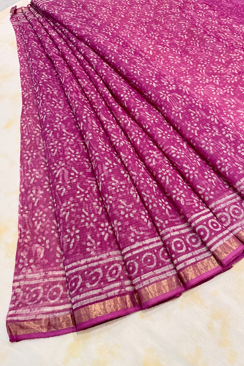 HOV Hand-Block Print Saree Small Border - 010-01