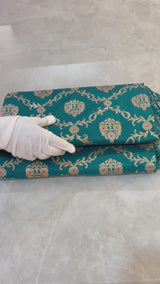 HOV EXCLUSIVE REAL ZARI HANDLOOM BANARASI KATAN SILK SAREE - JAANGLA - CHECKERED - PEACOCK GREEN - 115