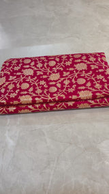 HOV EXCLUSIVE REAL ZARI HANDLOOM BANASARI KATAN SILK SAREE - JAANGLA BEL DESIGN - RED - 119