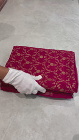 Handloom Fekua Banarasi Crepe Silk Saree -Jaal - Deep Red