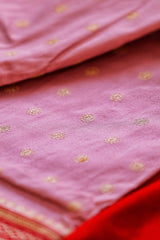 Pastel Pink Banarasi Real Zari Saree- 5gm gold zari - Vaarasa