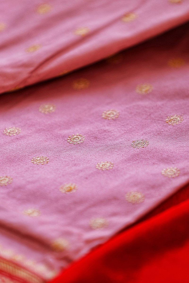 Pastel Pink Banarasi Real Zari Saree- 5gm gold zari - Vaarasa