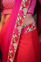 Embroidered Border Ombre Pink Chiffon Saree