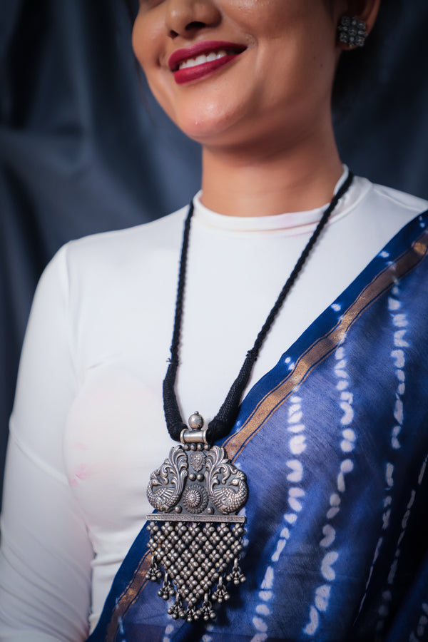 Peacock Statement Pendant Neckpiece In Pure Silver