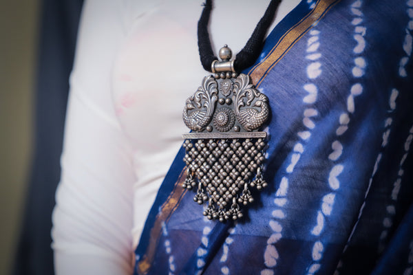 Peacock Statement Pendant Neckpiece In Pure Silver