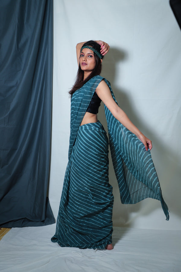 Leheriya - Grey Chiffon Saree