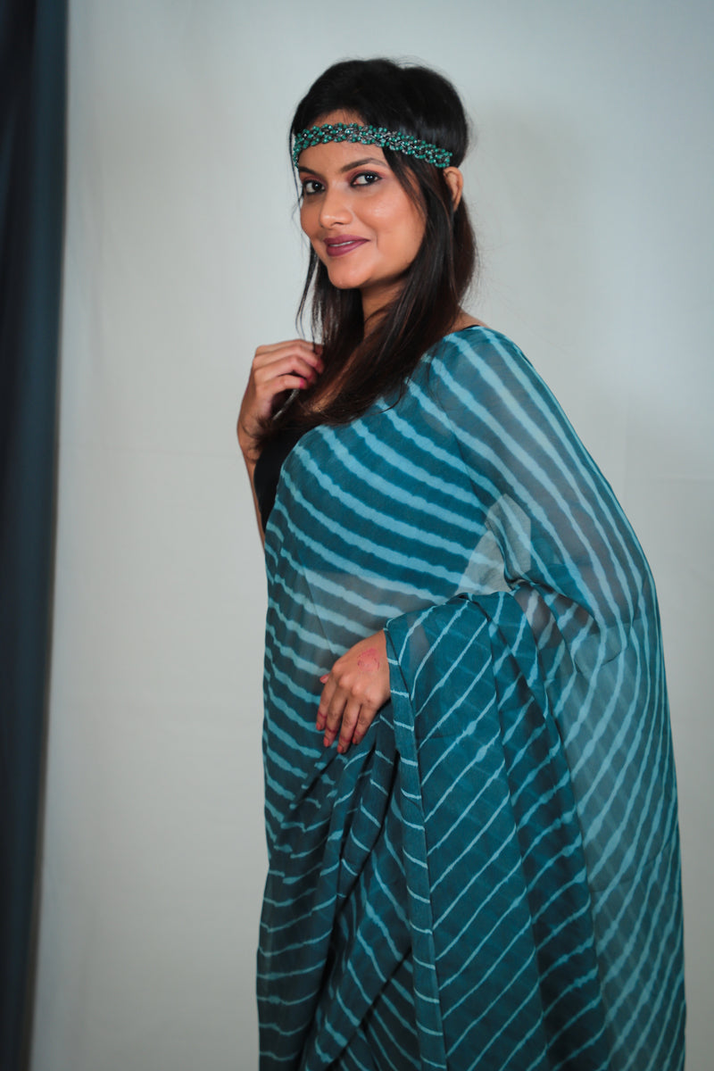 Leheriya - Grey Chiffon Saree