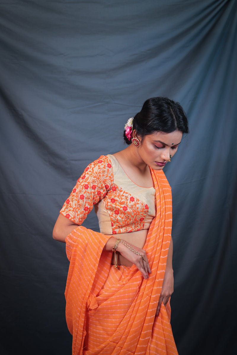 Leheriya - Orange Chiffon Saree