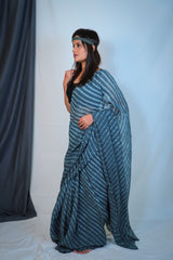 Leheriya - Grey Chiffon Saree