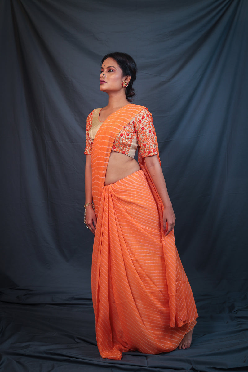 Leheriya - Orange Chiffon Saree