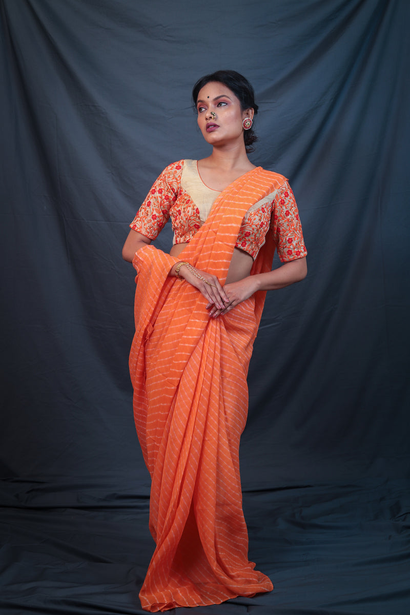 Leheriya - Orange Chiffon Saree