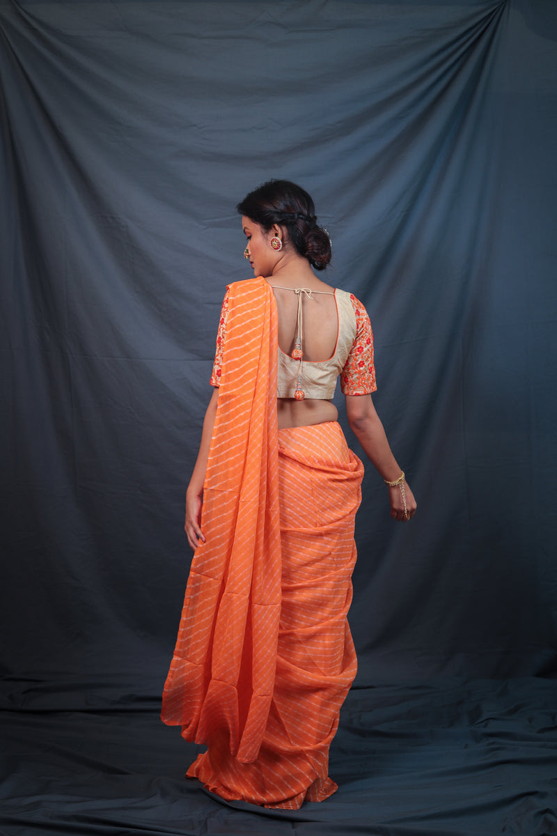 Leheriya - Orange Chiffon Saree