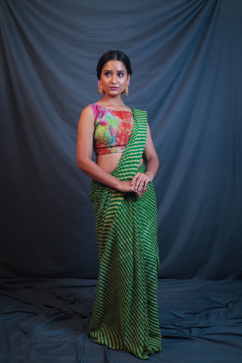 Leheriya - Green Chiffon Saree