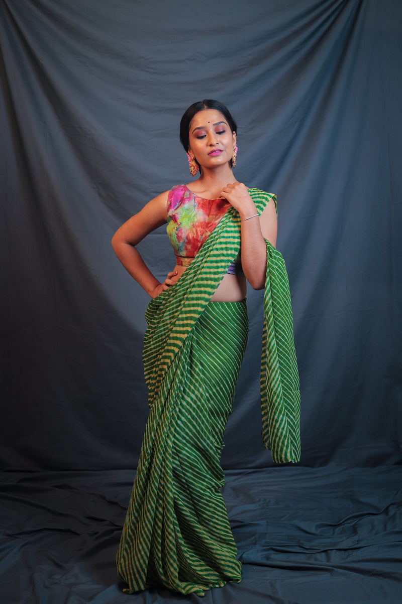 Leheriya - Green Chiffon Saree