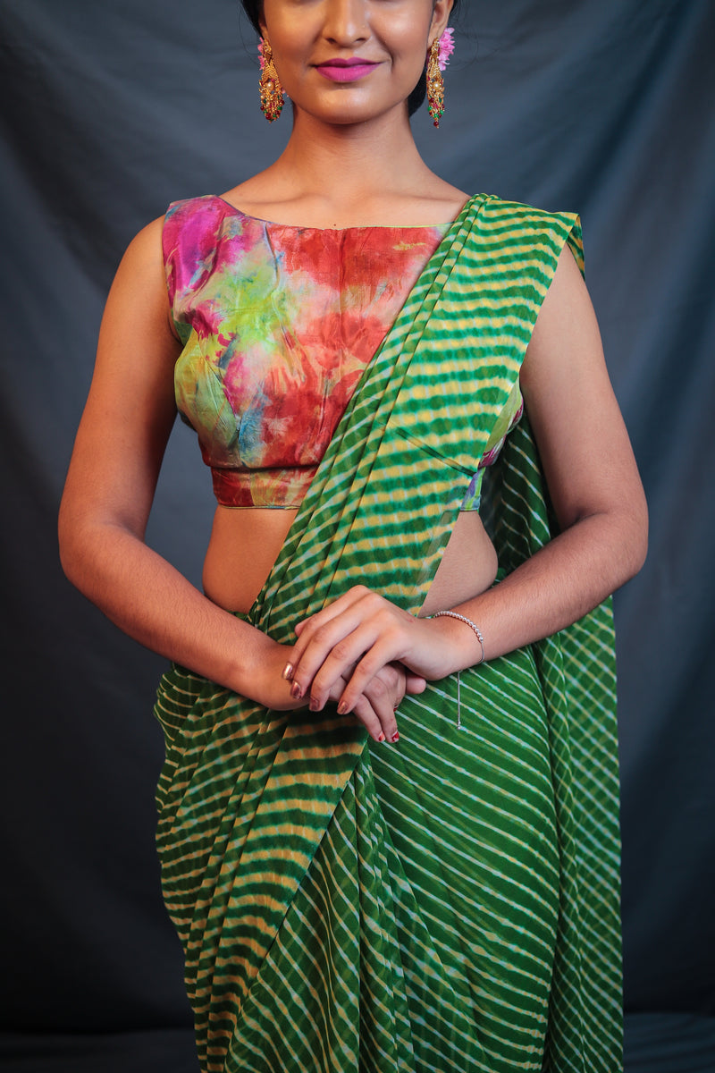 Leheriya - Green Chiffon Saree