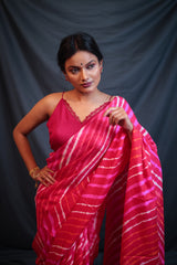 Leheriya - Pink Orange Mulberry Silk Saree