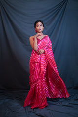 Leheriya - Pink Orange Mulberry Silk Saree